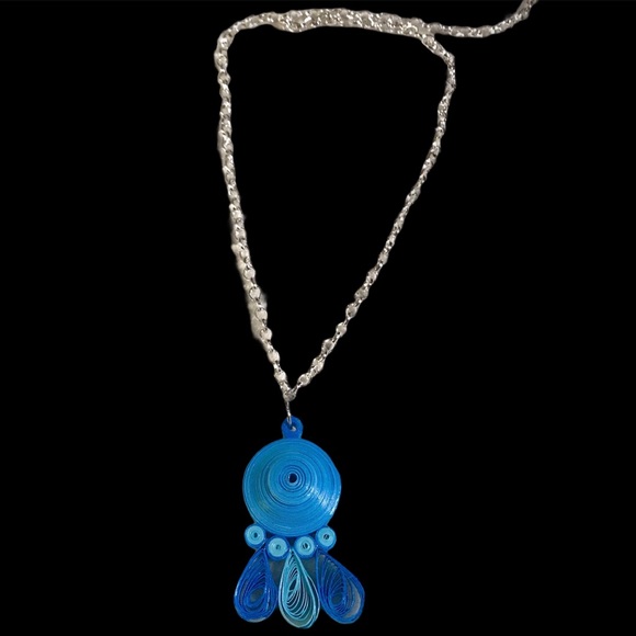 Handmade blue dangle quilled necklace QN-6 - Picture 3 of 6